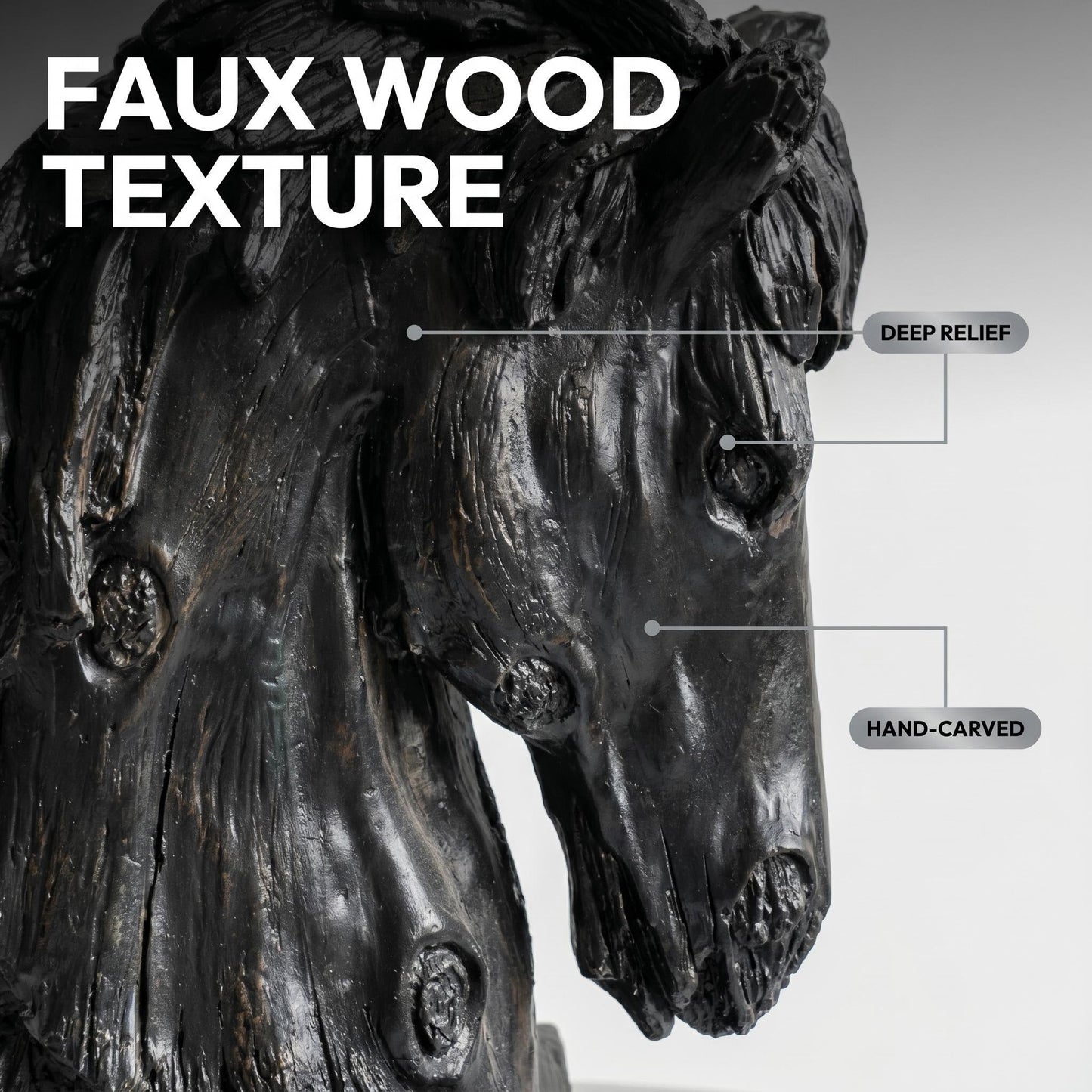 Black Rustic Horse Head Sculpture with Base