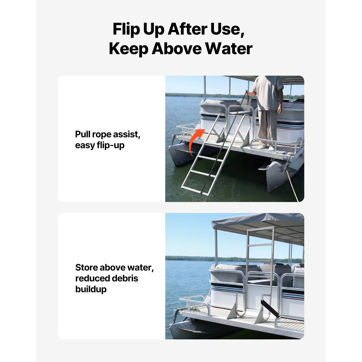 Flip-Up Dock Ladder, 4-Step, Heavy-Duty Aluminum Alloy Pontoon Boat Swim Ladder