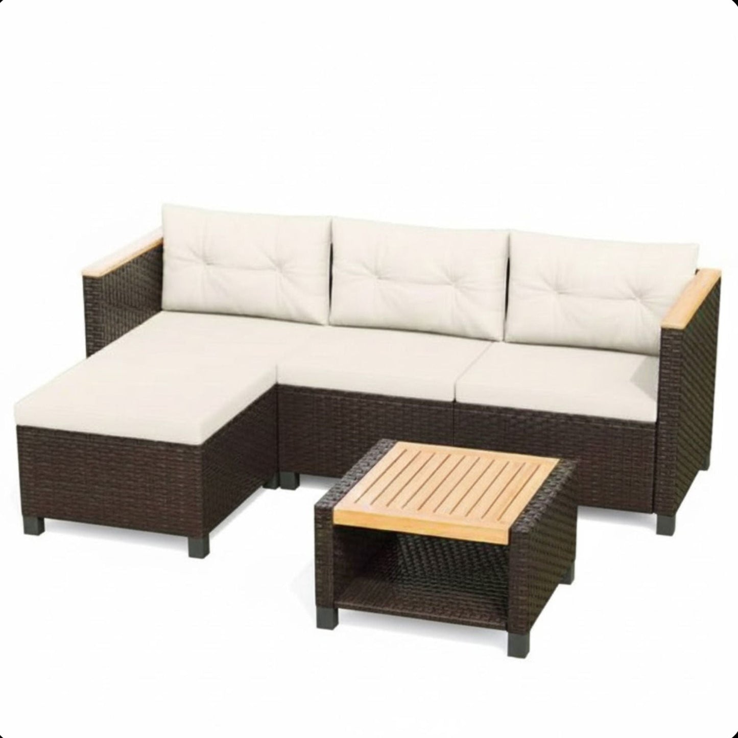 L-Shaped Patio Set With Cushions And Storage Table