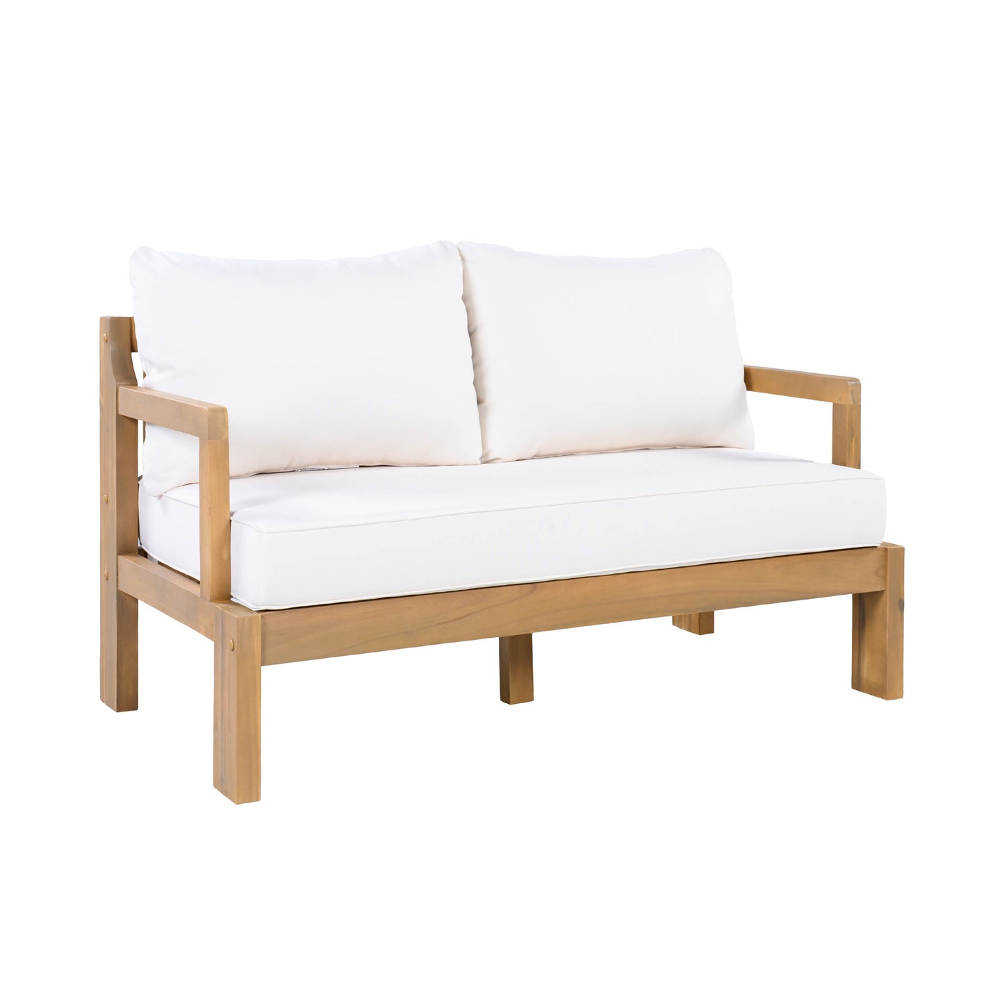 Outdoor 4-Seater Acacia Wood Patio Chat Set, Beige + Natural