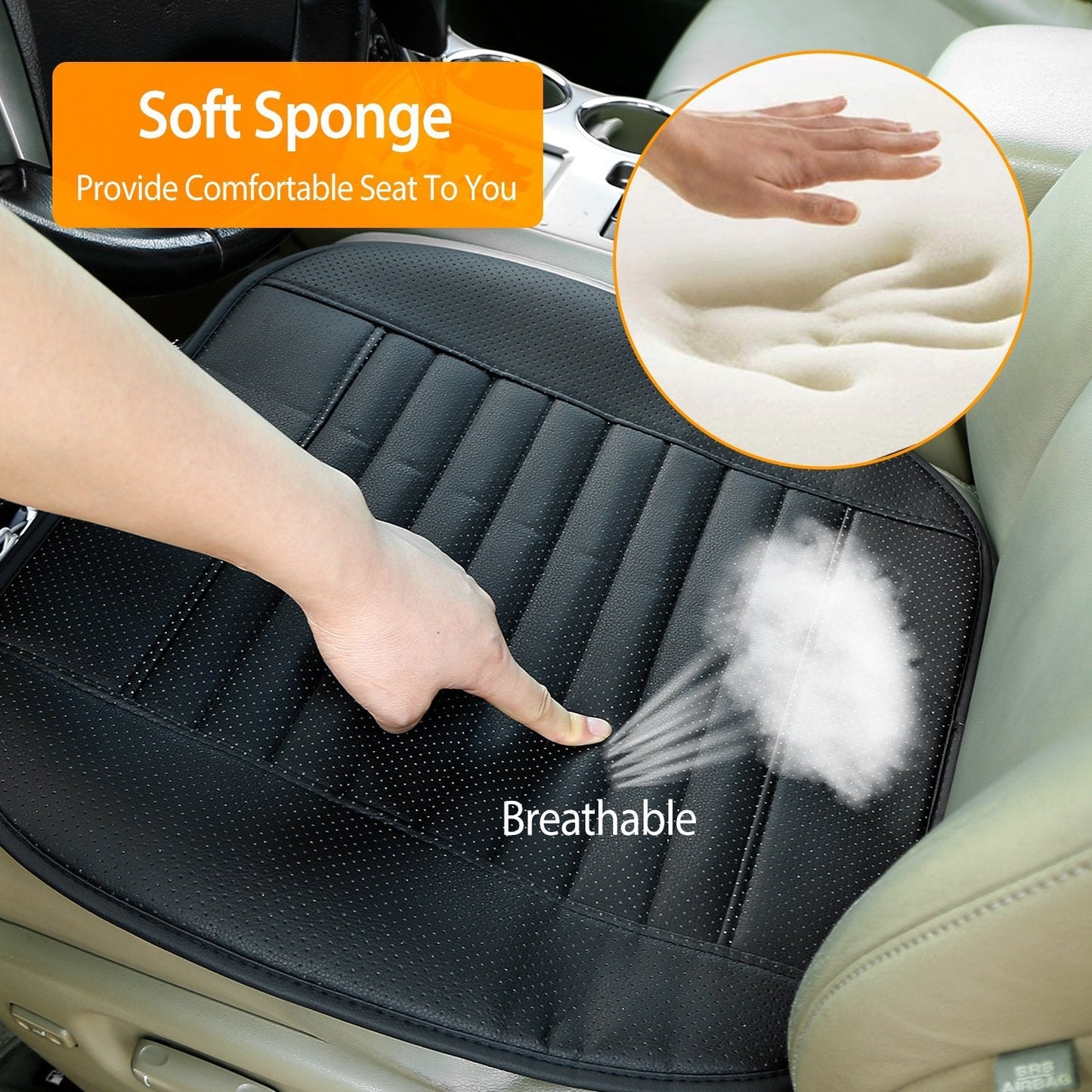 Universal Car Seat Cushion Cover Breathable Car Front Seat Cover Pad Mat Filling Bamboo Charcoal w/ Non-Slip Bottom and Storage Pockets