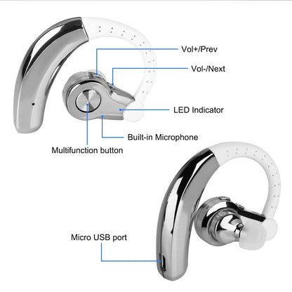 Wireless Earpiece Right In-Ear Wireless Earphone w/ Mic Earhook For Business Office Driving 120Hrs Playtime