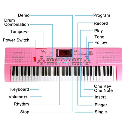 61 Keys Digital Music Electronic Keyboard Electric Musical Piano Instrument Kids Learning Keyboard w/ Stand Microphone For Beginners