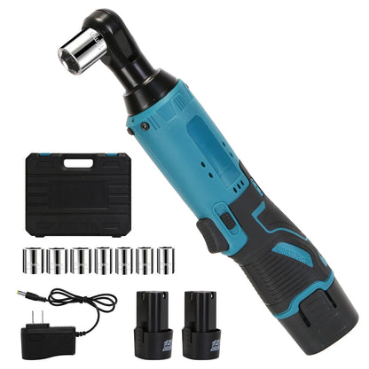 3/8Ó Cordless Electric Ratchet Wrench Set Right Angle Wrench with 2Pcs 1200mAh Batteries and Charger 7 Sockets 400RPM