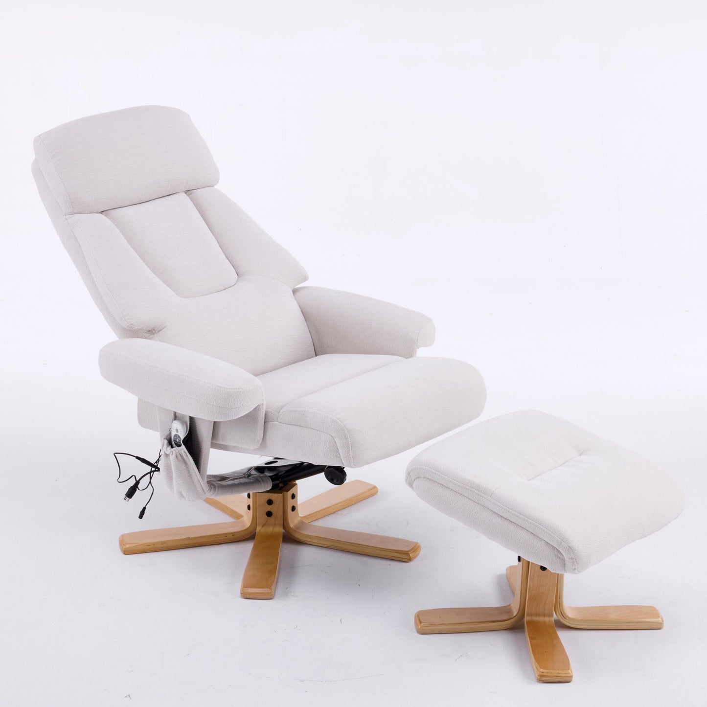 Upholstered Heated Massage 360° Swivel Accent Chair With Ottoman