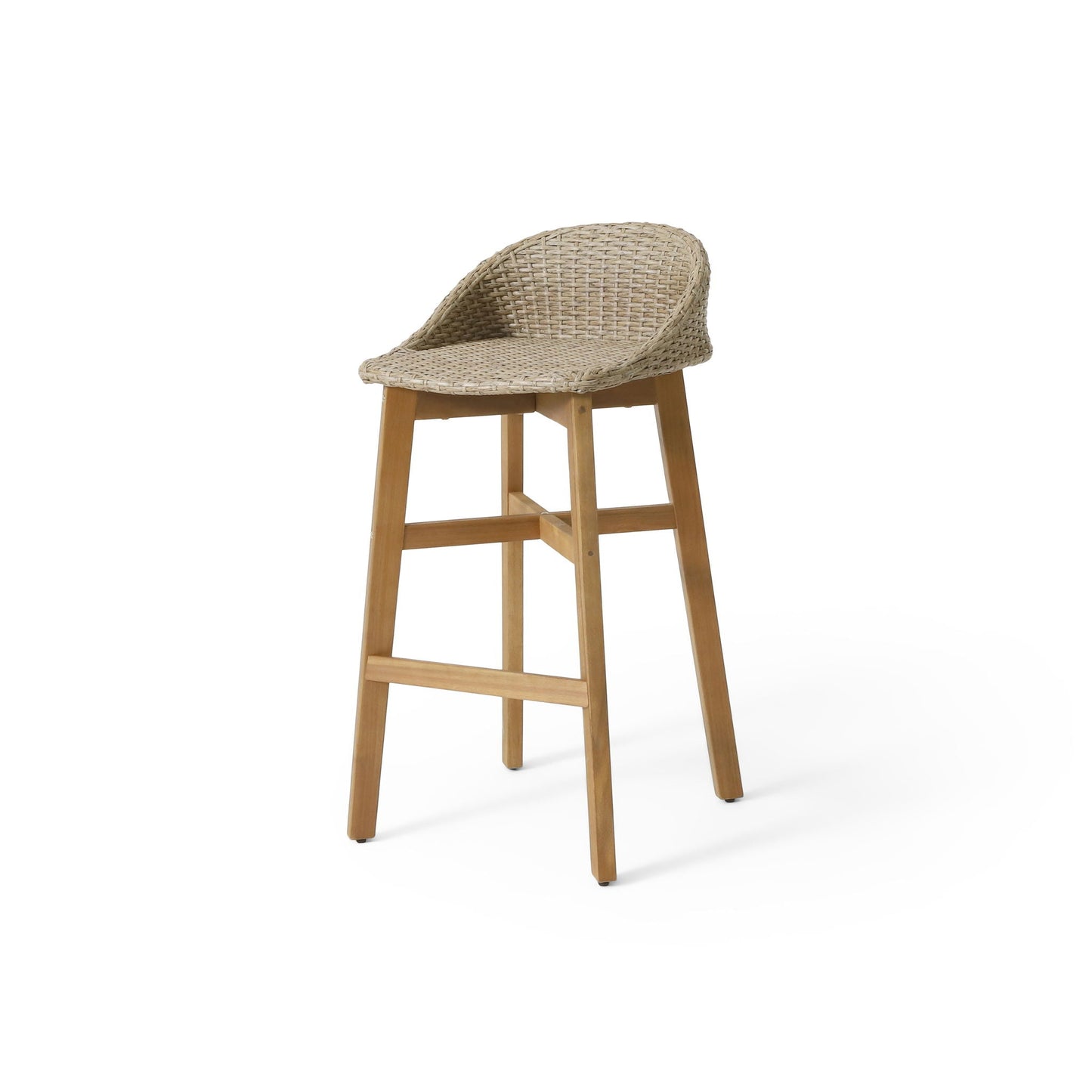 Beeson Outdoor Wicker and Acacia Wood Barstools Set, Water Resistant - Brown