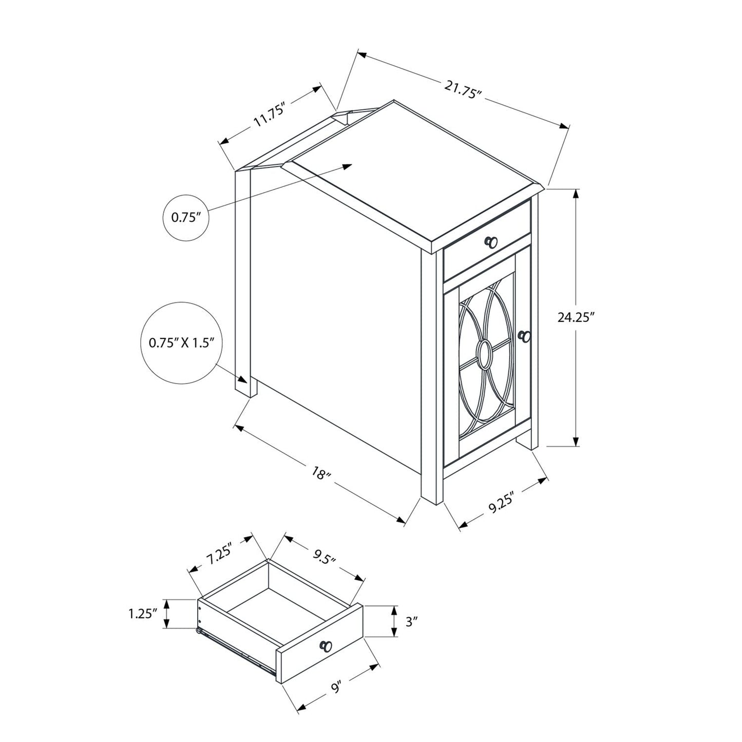 Accent Side Table, Storage Drawer, Traditional - Taupe