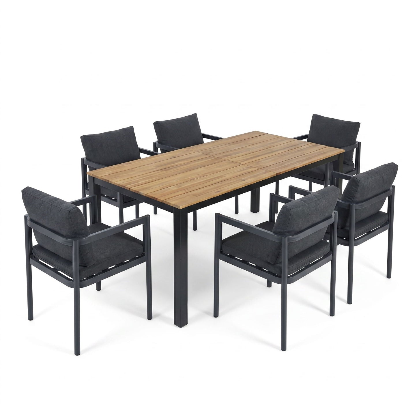 7 Piece Outdoor Dining Set With Table And 6 Chairs - Black / Gray / Teak