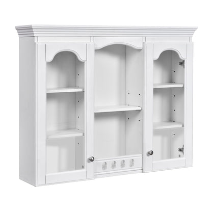 Wall-Mounted Medicine Cabinet With 2 Glass Doors, Adjustable Shelves - White