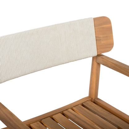 Creative Braided Acacia Wood Outdoor Dining Chairs with Armrests (Set of 2) - Teak / White