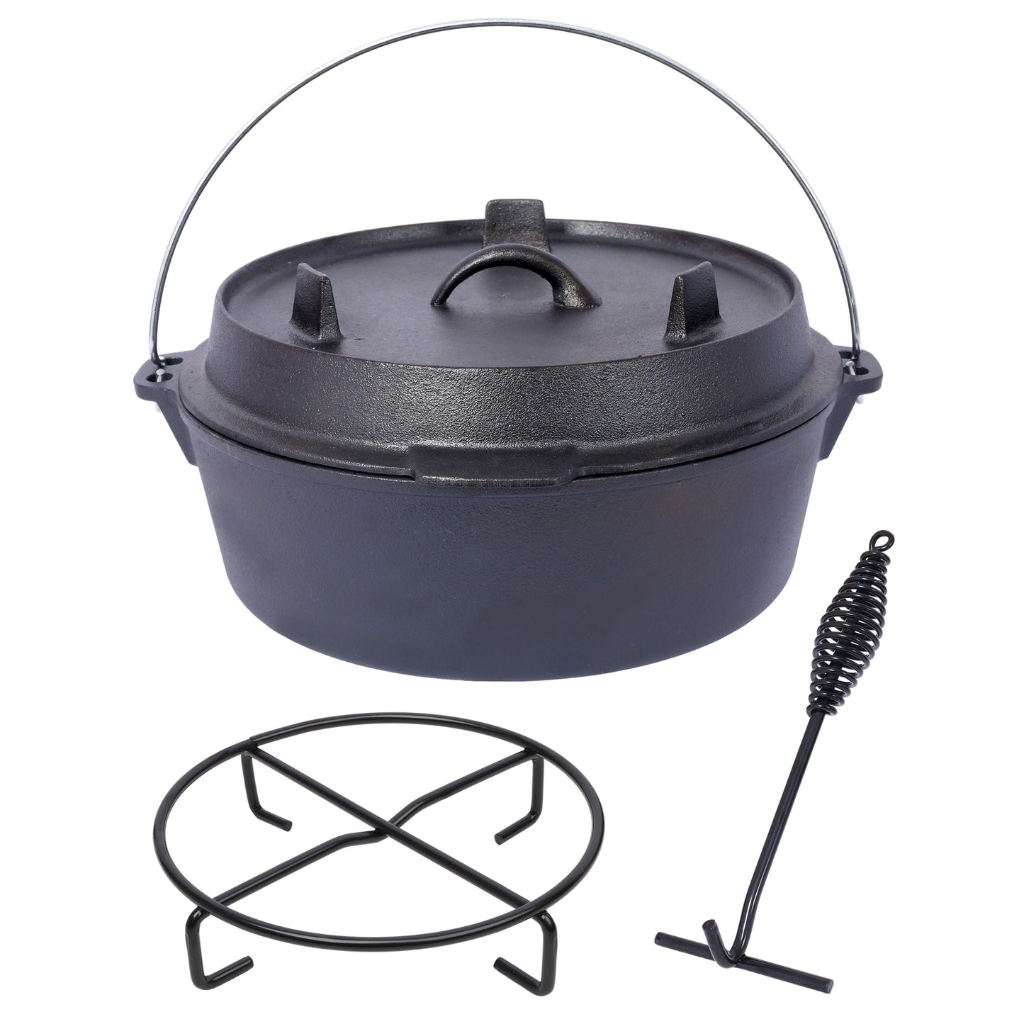 Pre-Seasoned Cast Dutch Oven with Skillet Lid and Pot Rack