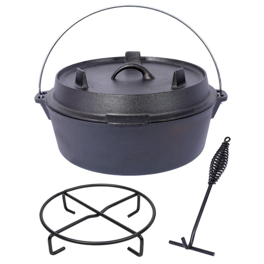 Pre-Seasoned Cast Dutch Oven with Skillet Lid and Pot Rack
