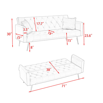 71-inch Foldable Double Sofa with American Retro Style