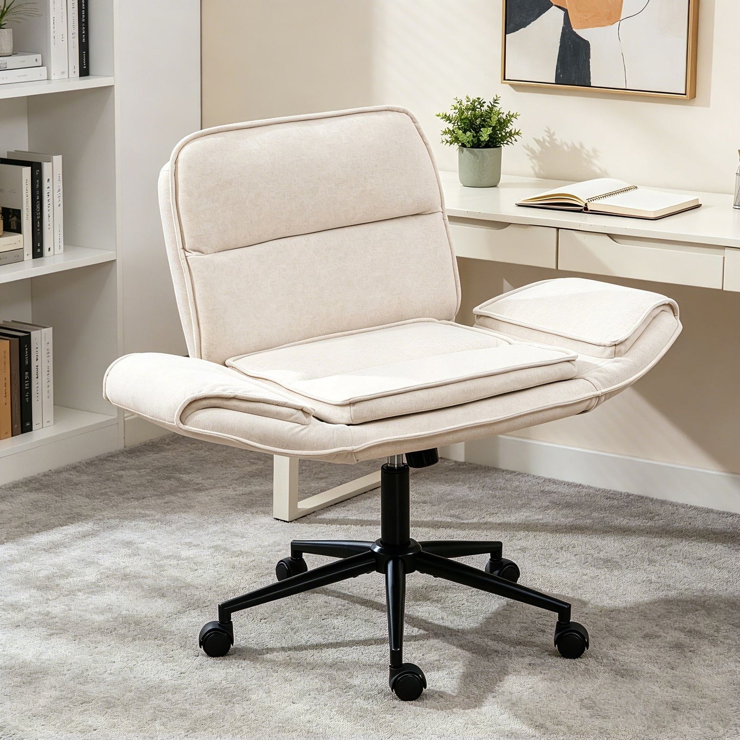Criss Cross Swivel Desk Chair With Adjustable Armrests & Wheels For Home Office