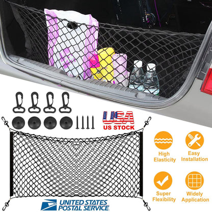 Trunk Cargo Net Stretchable Universal Elastic Truck Net Rear Seat Trunk Storage Organizer Net with Fasteners and Hardware Flexible Nylon Car Storage M