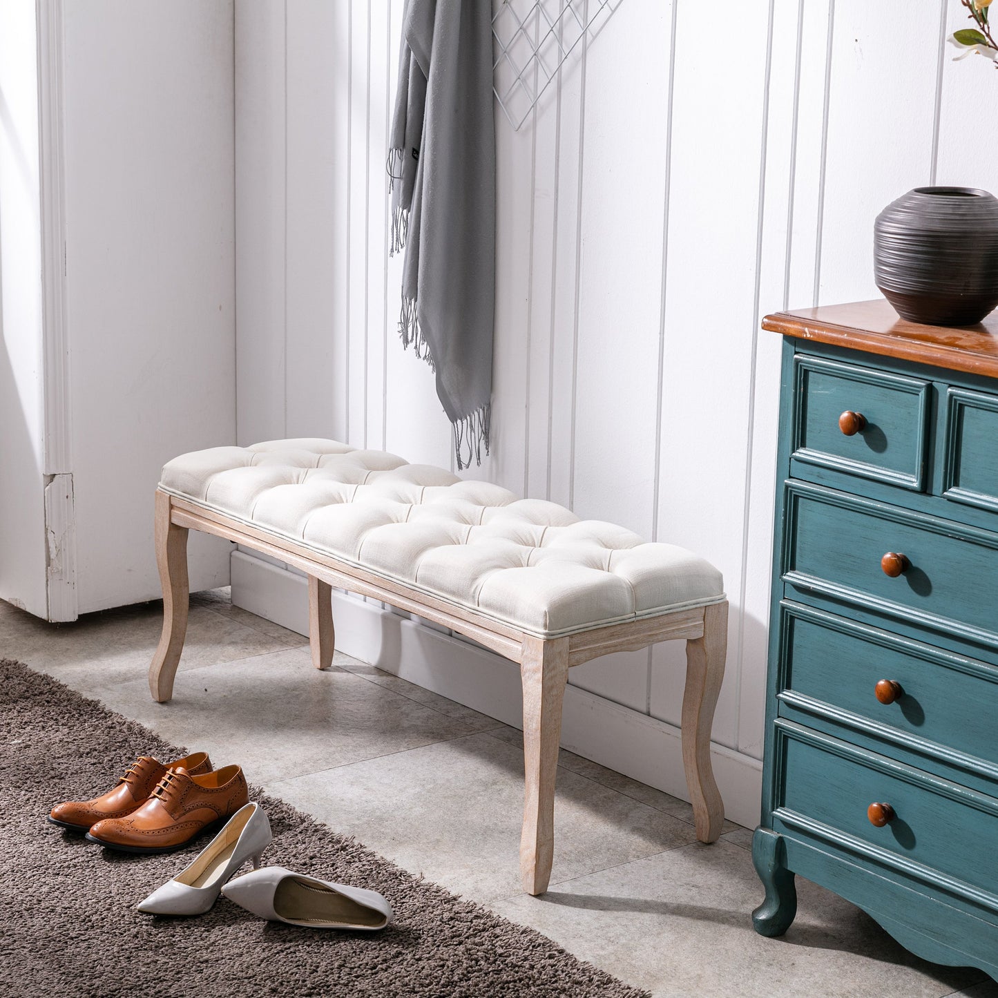 Bedroom Bench French Vintage Tufted Entryway Bench