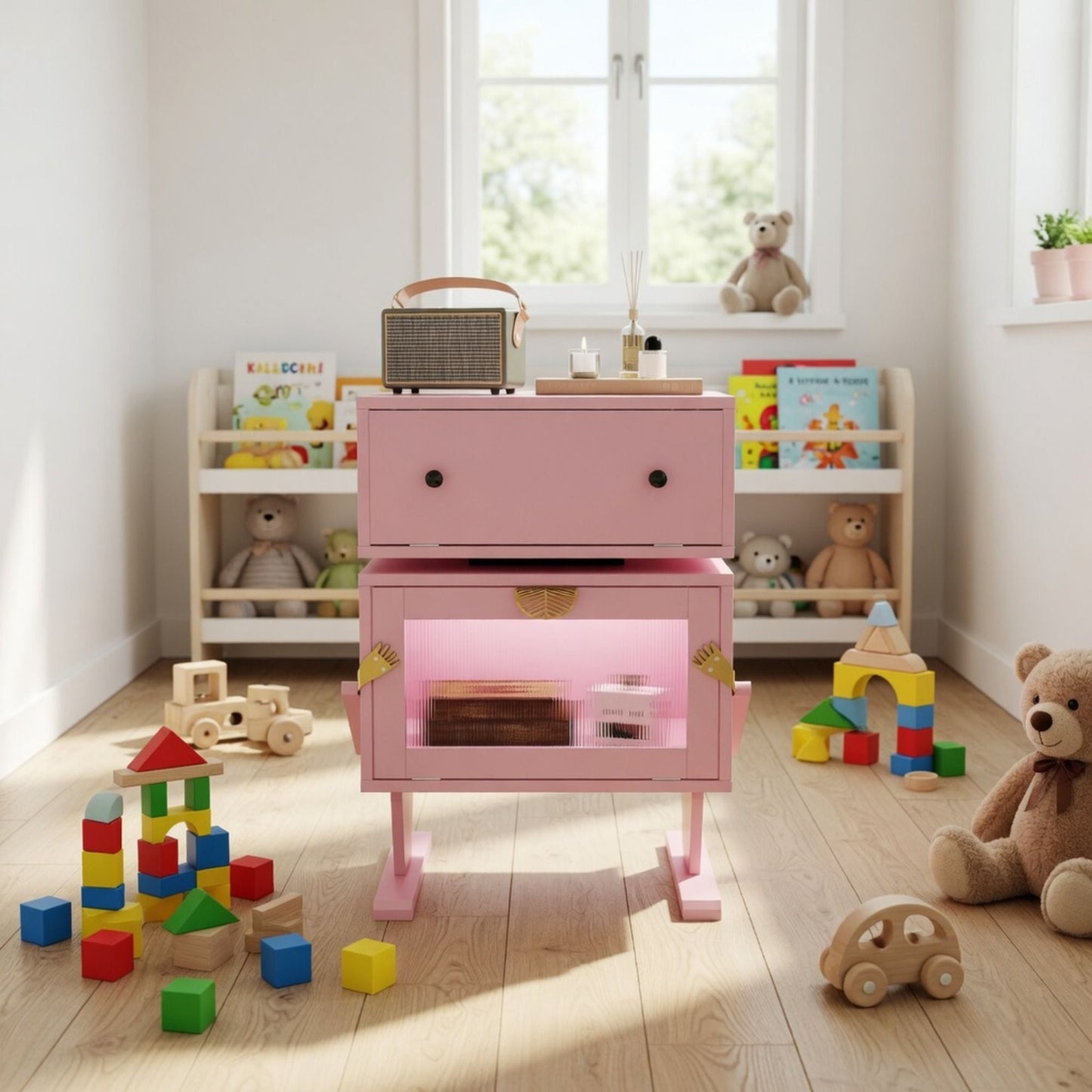 Robot LED Nightstand With 360° Rotating Drawer
