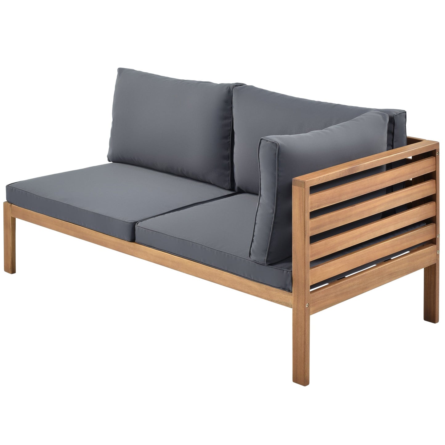 Wood Structure Outdoor Sofa Set with Gray Cushions