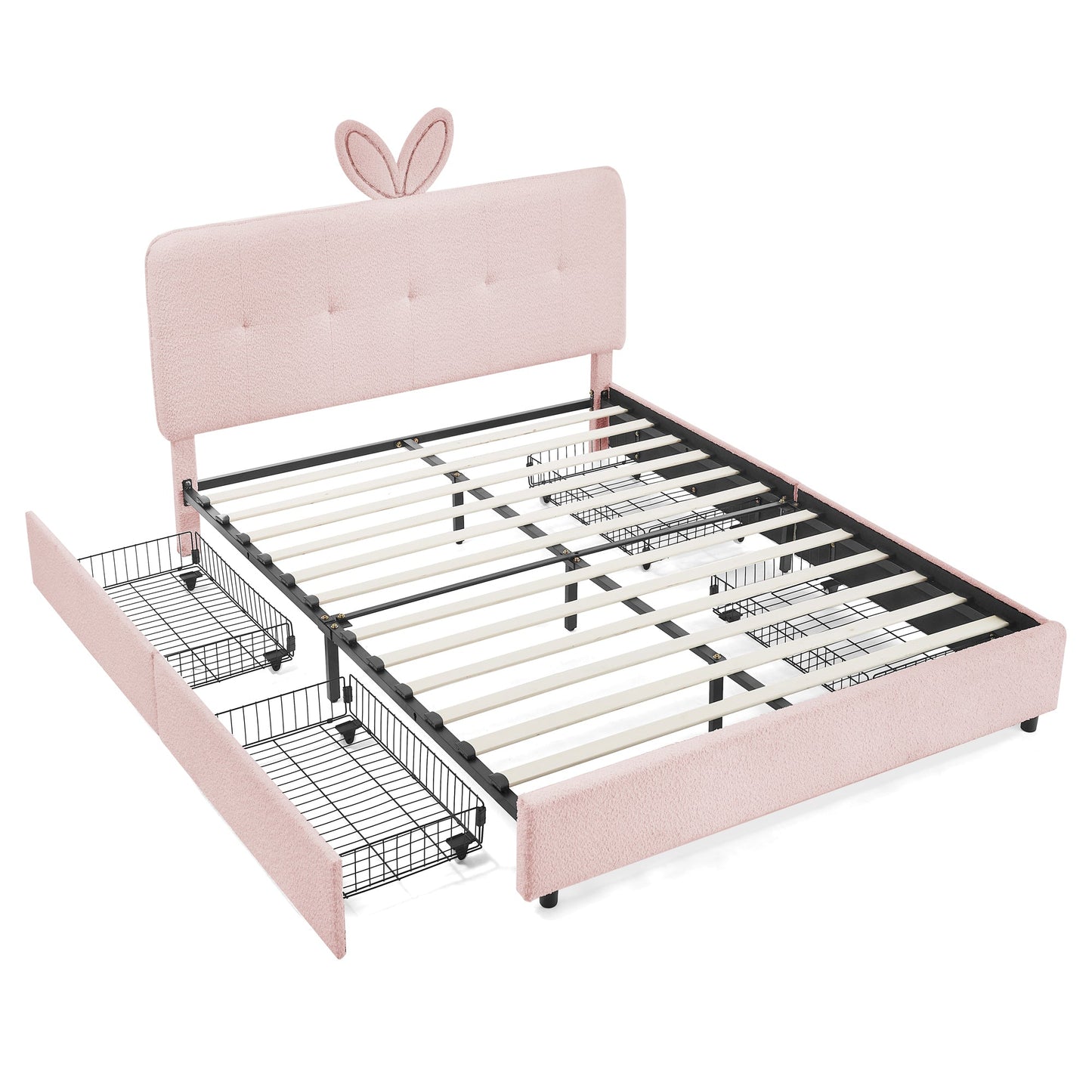 Full Size Kids Upholstered Bed with Oversized Rabbit Ear Headboard