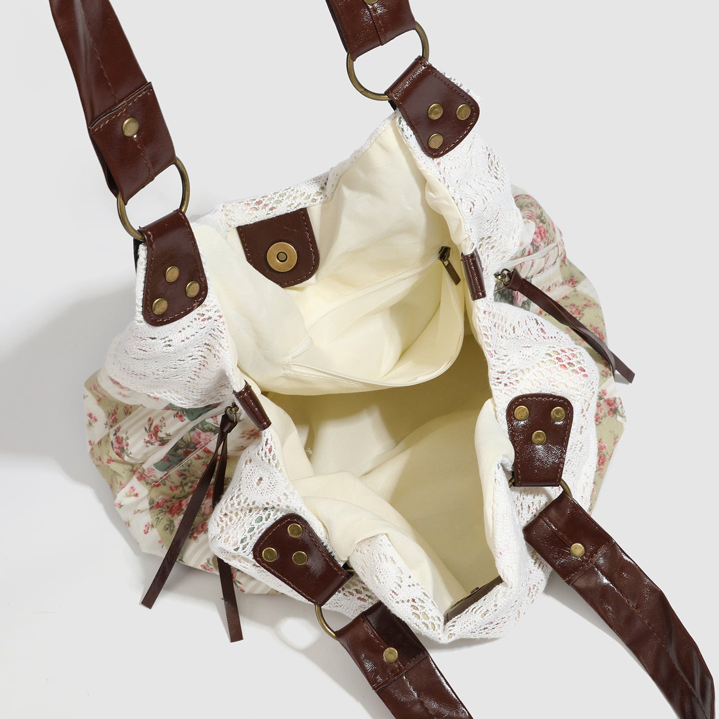 Womens Cotton Floral Patchwork Hollow-Out Shoulder Bag