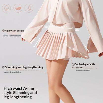 New Pleated Sports Skirt High Waist Lined Pocket Anti-running Badminton Skirt Built-in Yoga Running Tennis Skirt