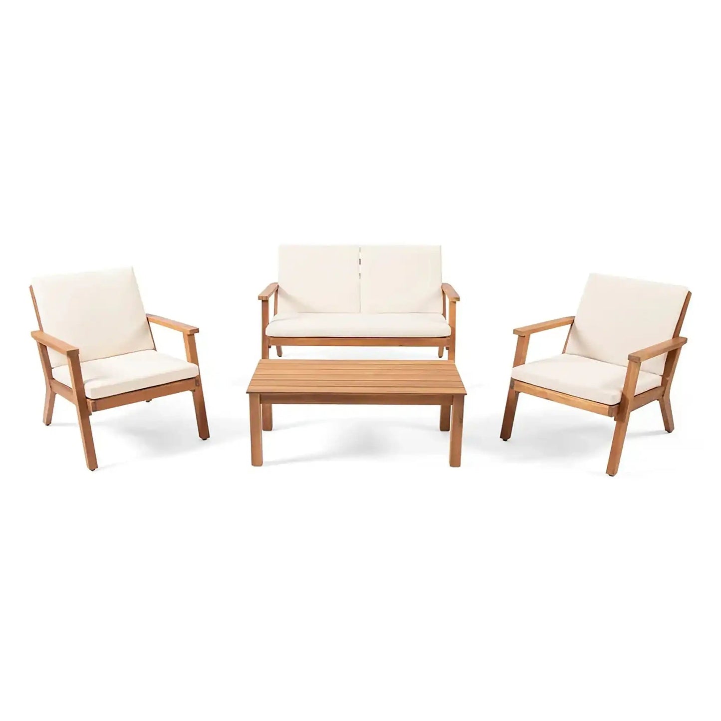 Avacyn Outdoor Acacia Wood 4-Seater Chat Set with Cushions