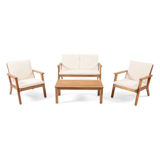 Avacyn Outdoor Acacia Wood 4-Seater Chat Set with Cushions