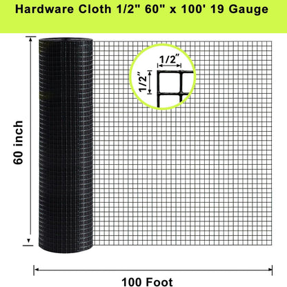 Black Hardware Cloth 5 ft × 100 ft, 19 Gauge 1/2 Inch