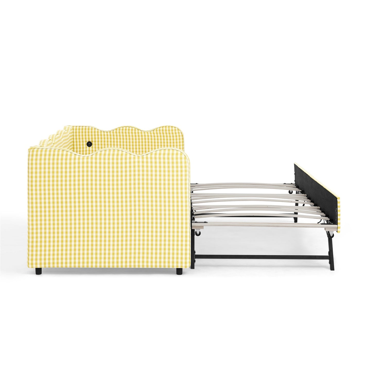 Cozy Gingham Daybed with Trundle Twin Size Sofa Bed