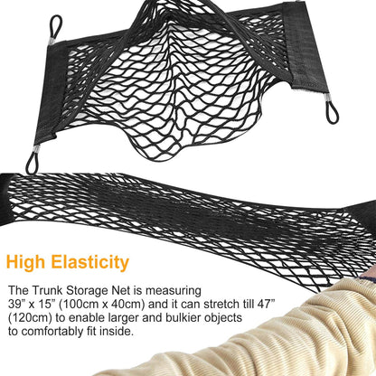 Trunk Cargo Net Stretchable Universal Elastic Truck Net Rear Seat Trunk Storage Organizer Net with Fasteners and Hardware Flexible Nylon Car Storage M