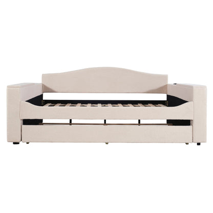 Upholstered Daybed With Storage Armrests, Trundle And Latest Integrated tooth Audio System