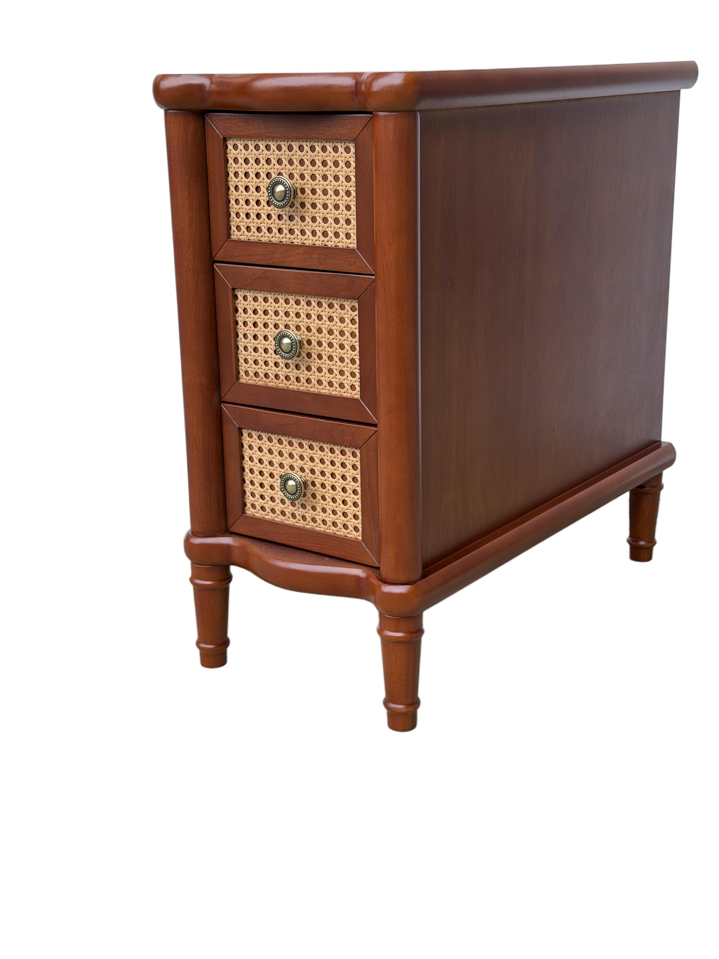 Rattan Narrow Side Table with 3 Drawers