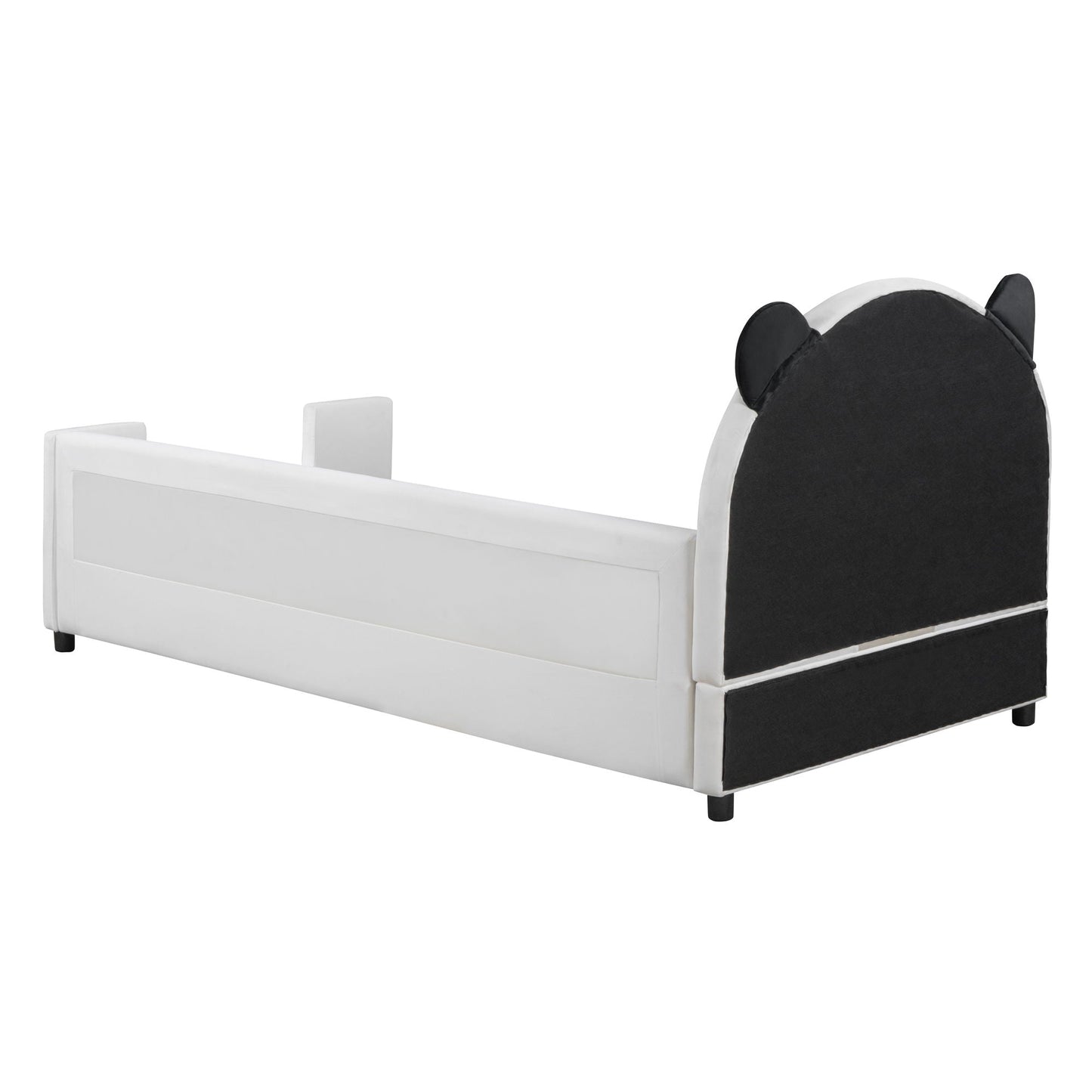 Upholstered Daybed With Bear Shaped Headboard, Hydraulic System And Breathable Fence