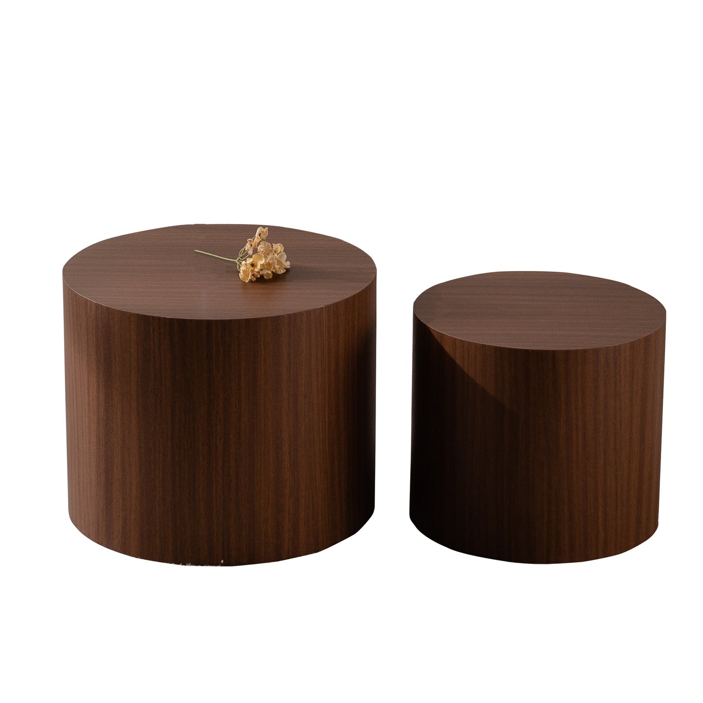 Nesting Coffee Table Set of 2 Round Wooden Tables