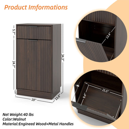 Tilt Out Trash Can Cabinet With Wave Textured Drawer & Pull Out Bin