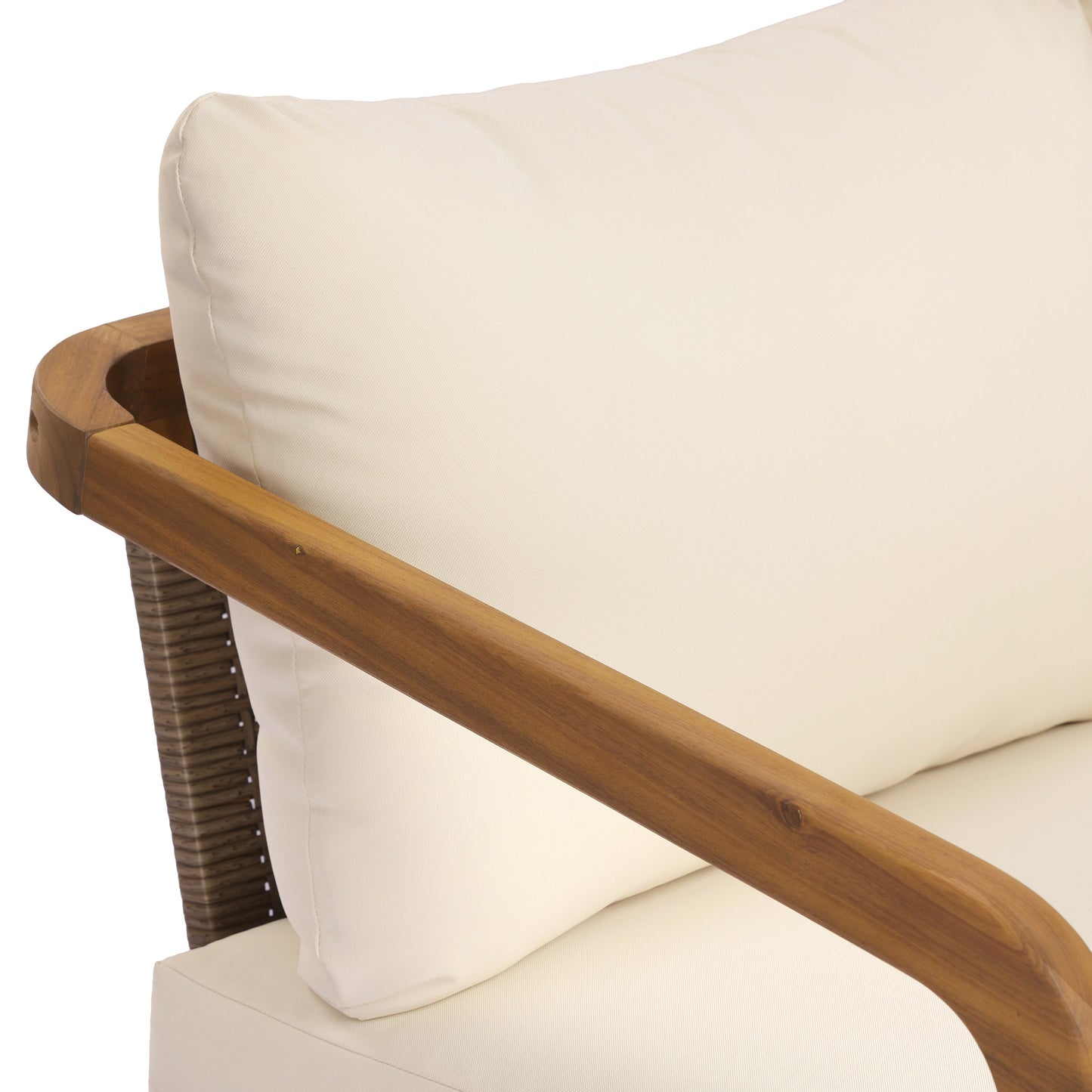 Acacia Wood Outdoor Patio Club Chair with PE Wicker Backrest & Cushions