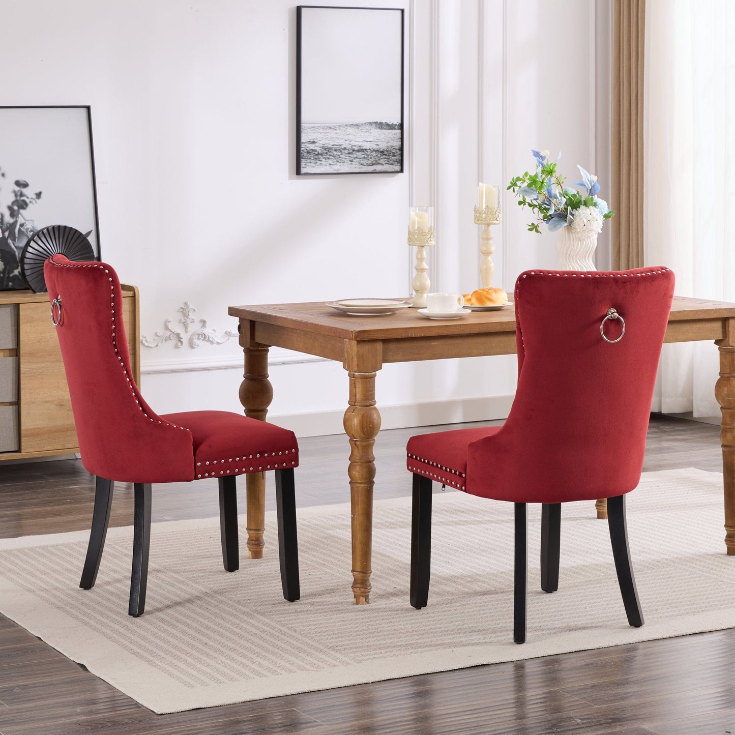 Classic Velvet Dining Chairs - Burgundy (Set of 2)