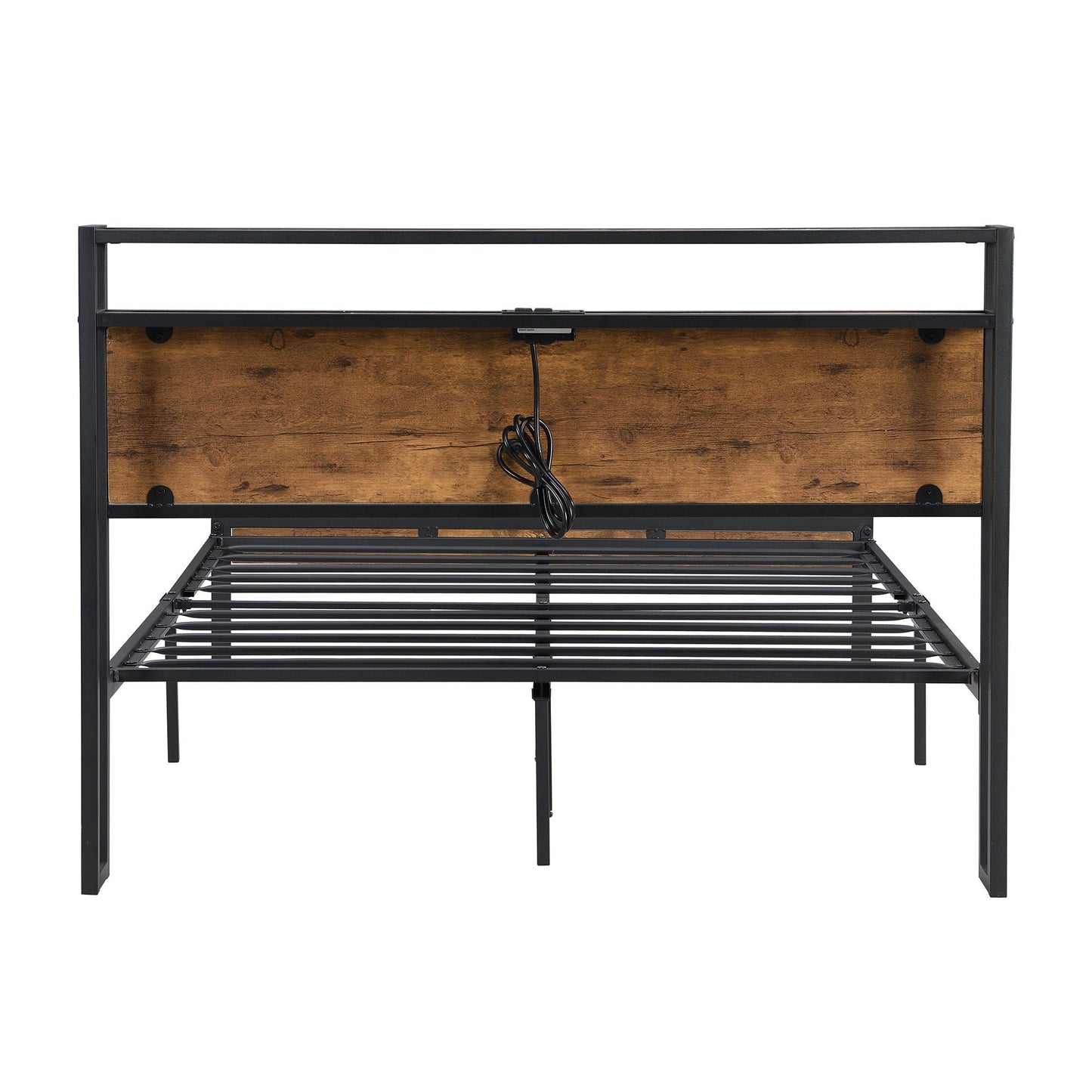 Metal Platform Bed Frame With Wooden Headboard And Footboard With USB Liner, No Box Spring Needed, Under Bed Storage