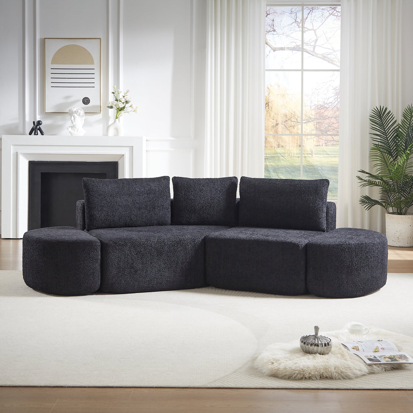 V-Shaped Modular Sofa Set in Chenille Fabric