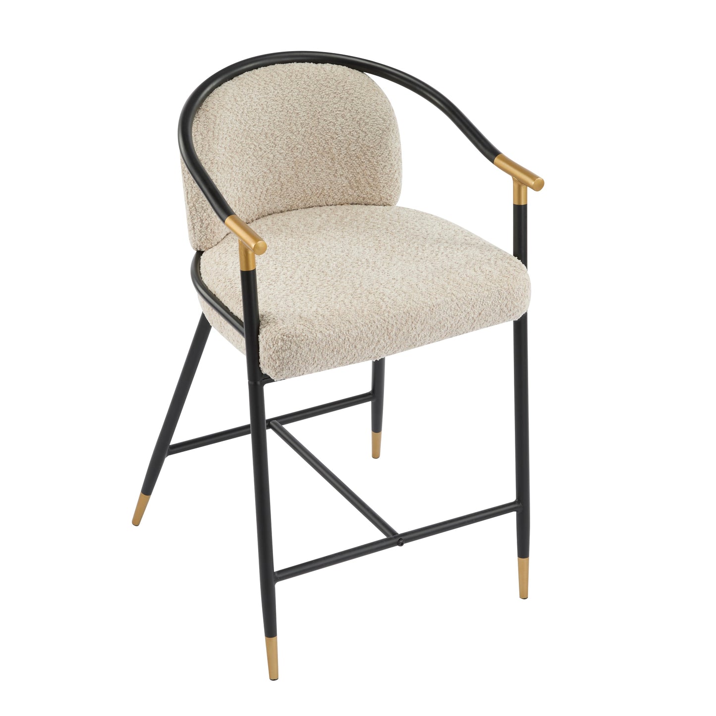 26" H Upholstered Counter Stool with Metal Frame (Set of 2) - Almond