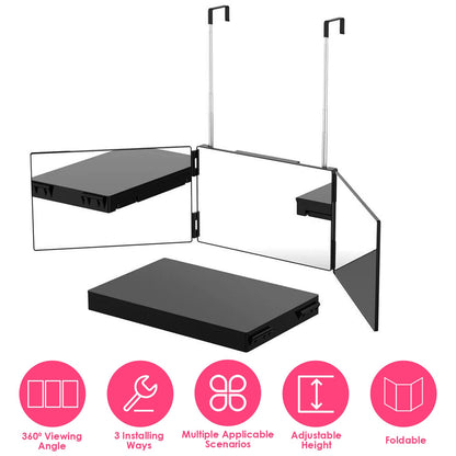 3 Way Mirror with Telescopic Hanger Tri-fold Mirror Personal Makeup Mirror for Self Shaving Hair Cutting Dyeing Curling Braiding