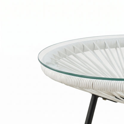 Nusa Outdoor Synthetic Wicker Glass-Top Side Table
