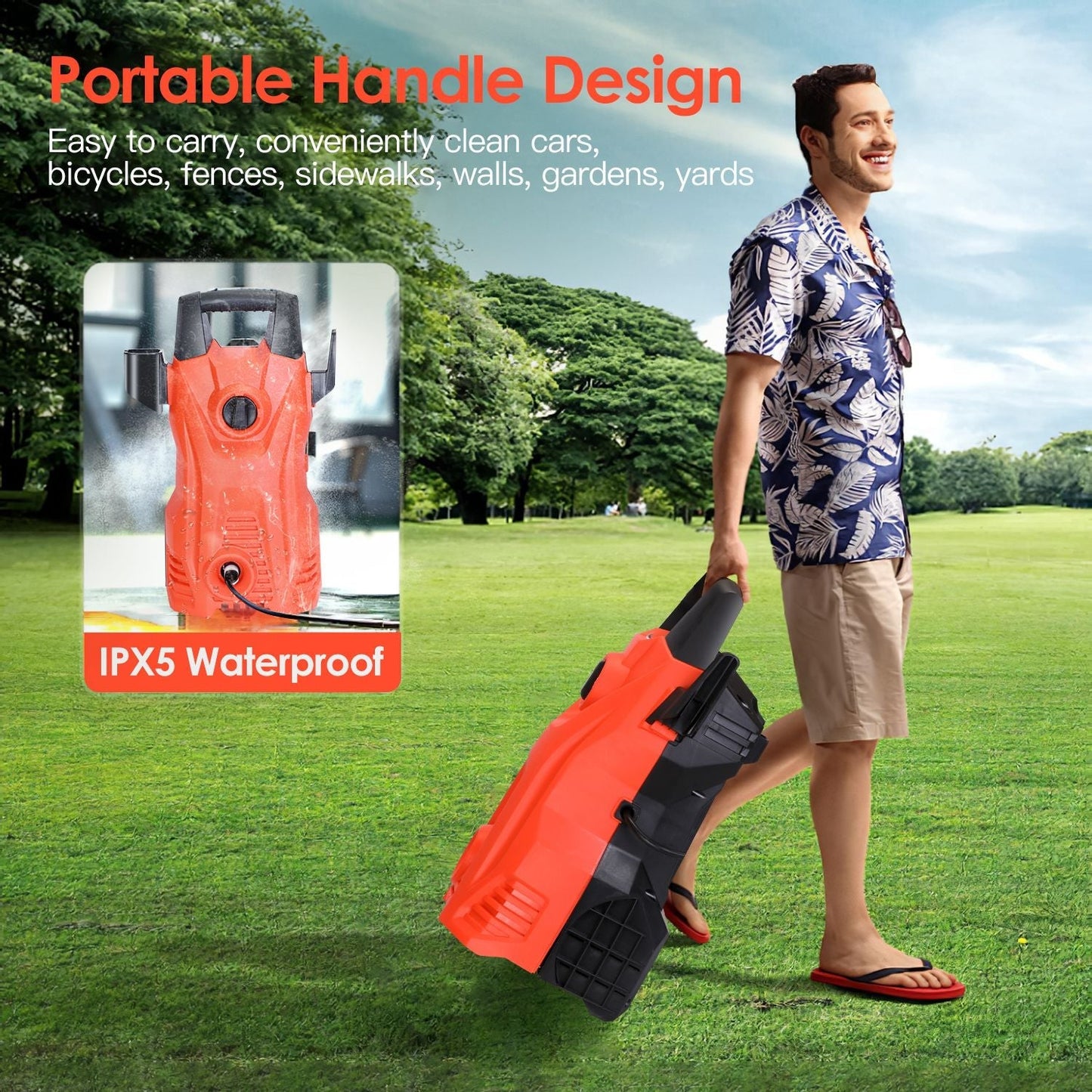 Electric High Pressure Washer 1740PSI Max 2.6GPM Powerful Car Washer Pressure Cleaner with Adjustable Spray Nozzle Soap Dispenser IPX5 Waterproof for
