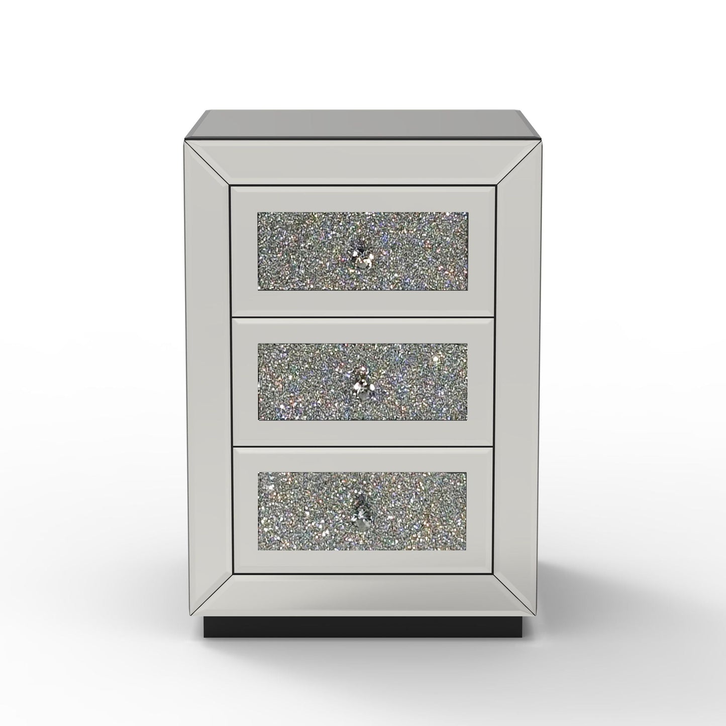 3 Drawer Nightstand With Glass Accents, Bedside Table For Bedroom - Silver