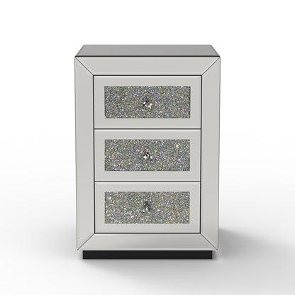 3 Drawer Nightstand With Glass Accents, Bedside Table For Bedroom - Silver
