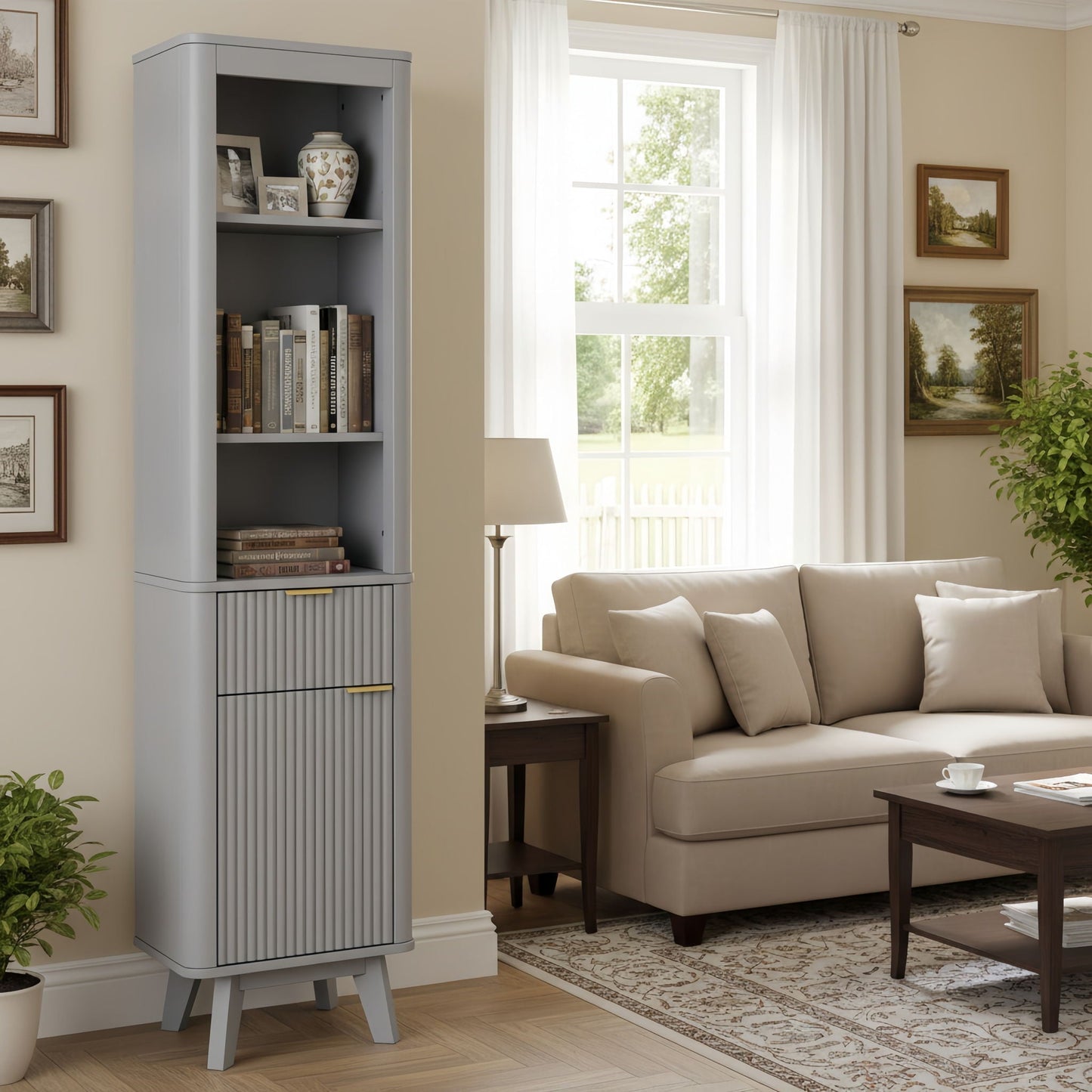 Tall Bathroom Storage Cabinet With Adjustable Shelves And 1 Drawer & Door