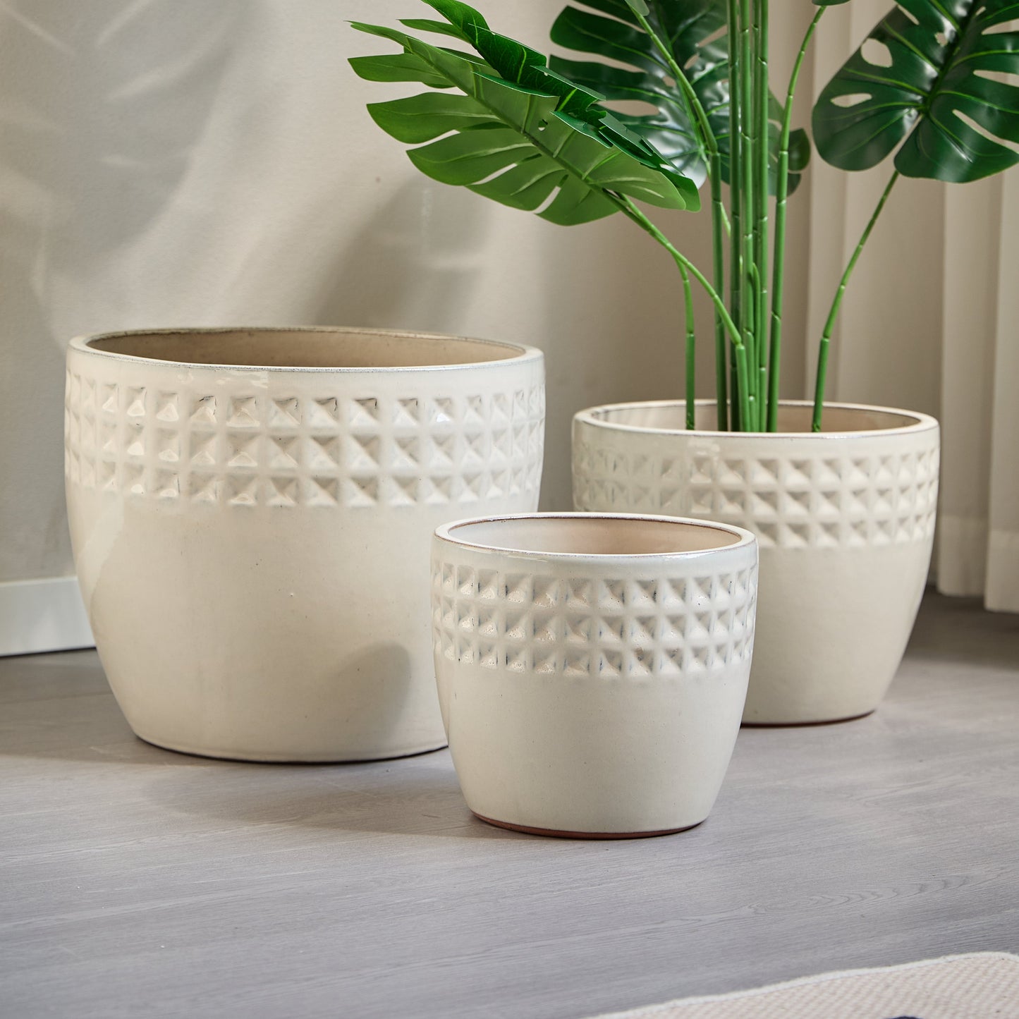Handmade Ceramic Flower Pot Set of 3, 15/12/9 Inch Diameter