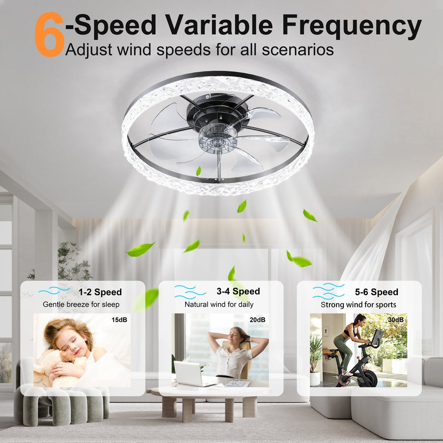 23.6" Ceiling Fan with Lights, Remote and App Control