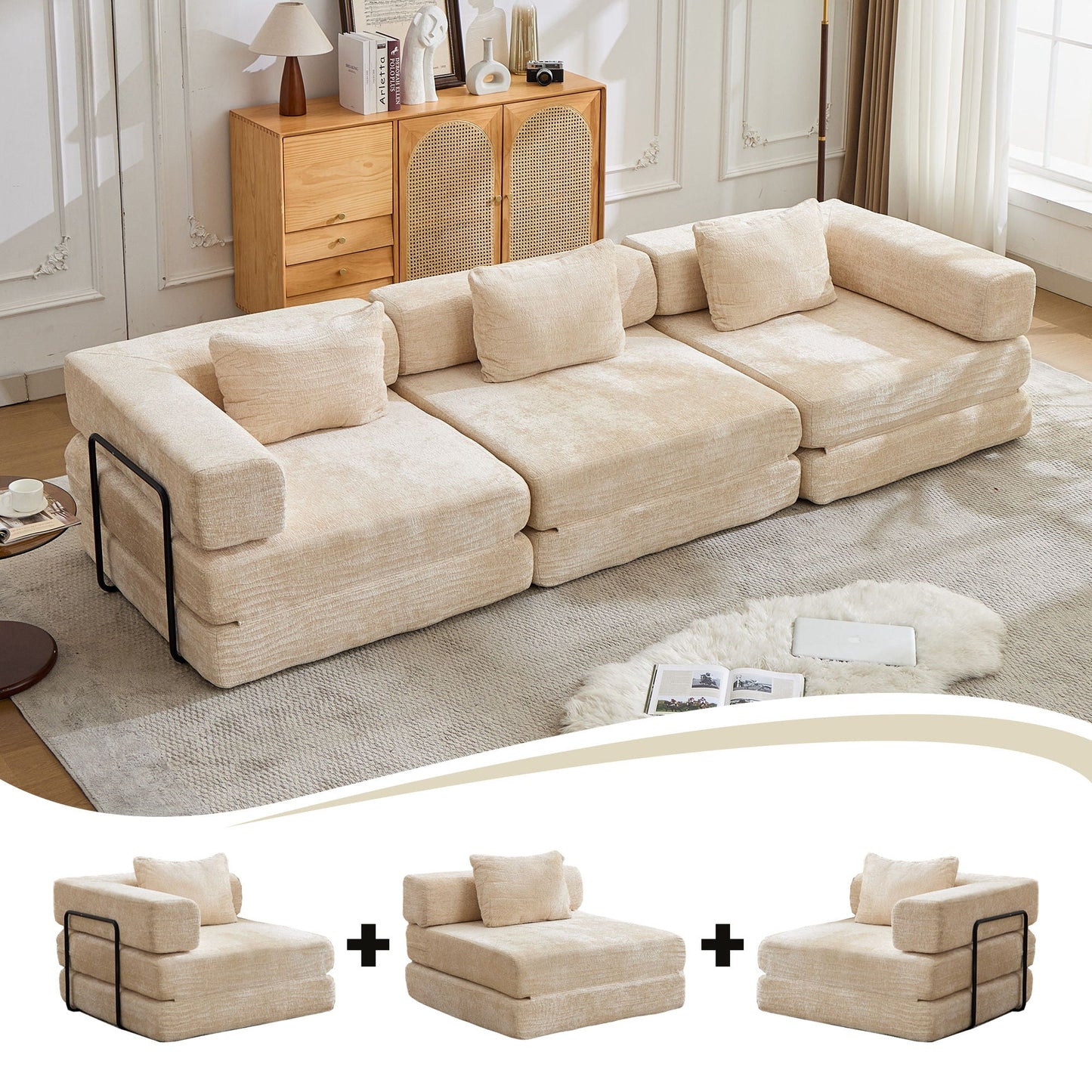 Convertible Floor Sofa Bed, Boneless Modular Sectional Sofa For Living Room