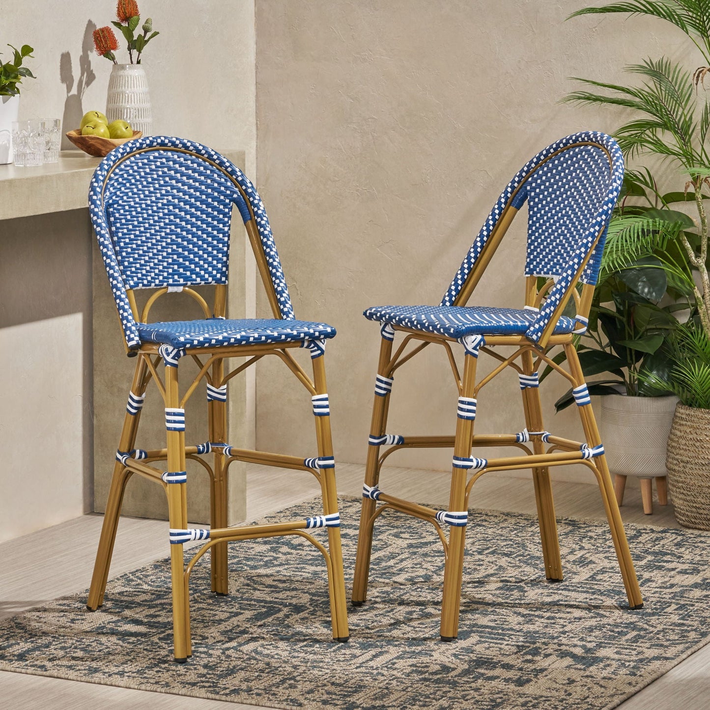 Outdoor PE Rattan French Barstool Set